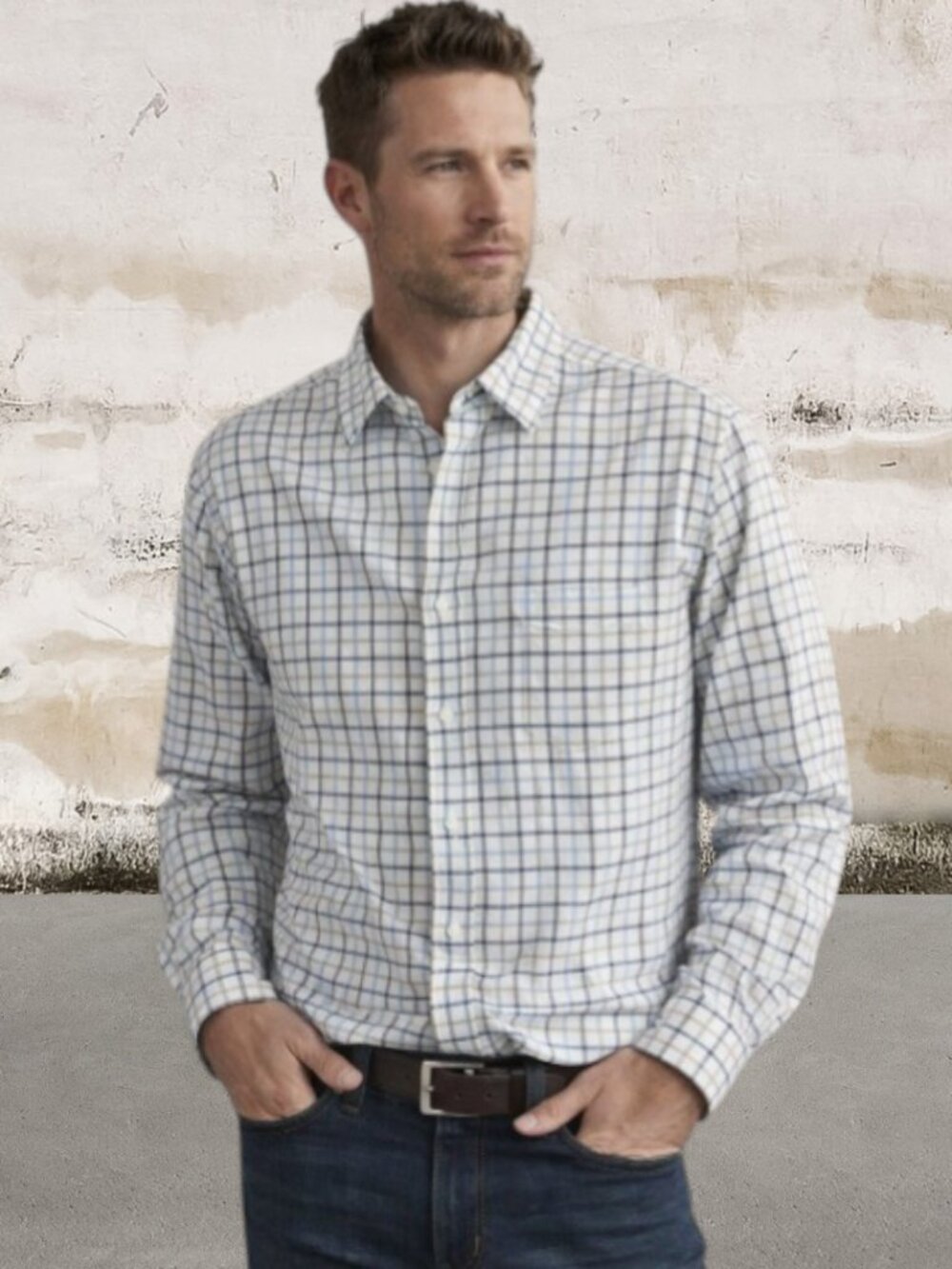 Donberry & Keats Men's Blue and White Checkered Shirt Size XL